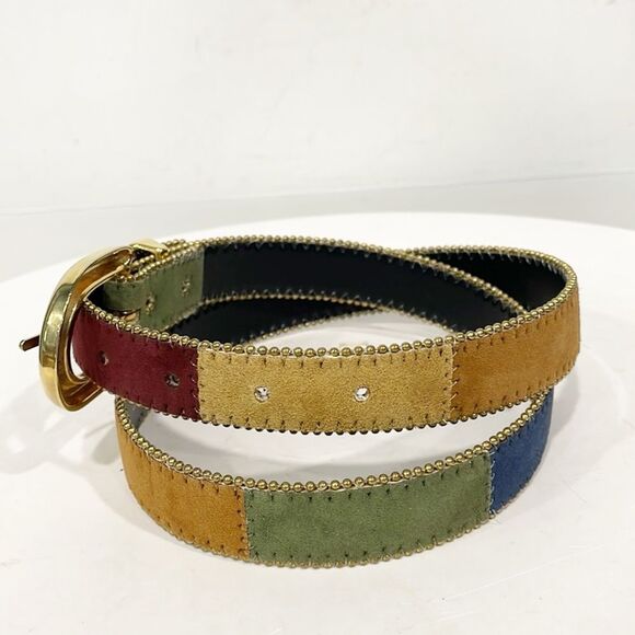 Vintage Elite Belt Made In USA Tapestry Leather Embellished Color Block M Women - Picture 2 of 8